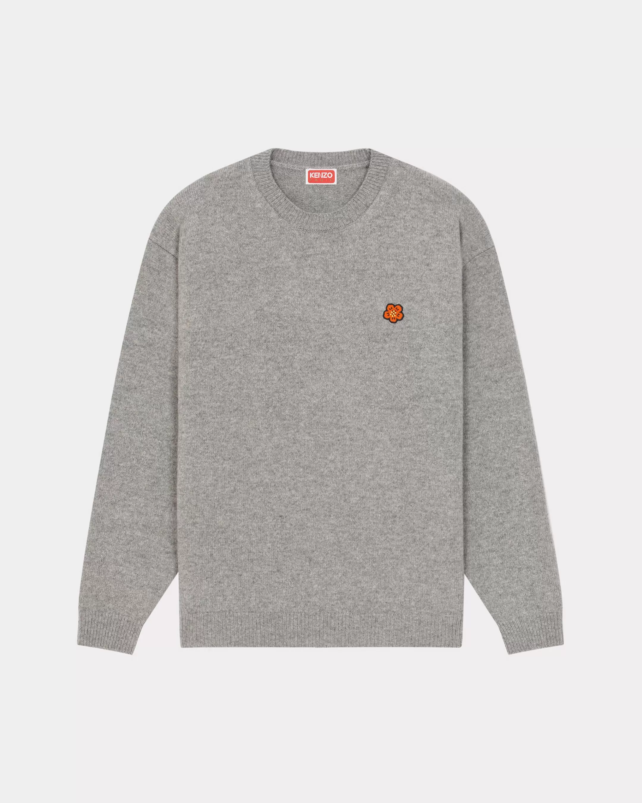 Knitwear*KENZO 'Boke Flower Crest' embroidered wool jumper Pearl Grey