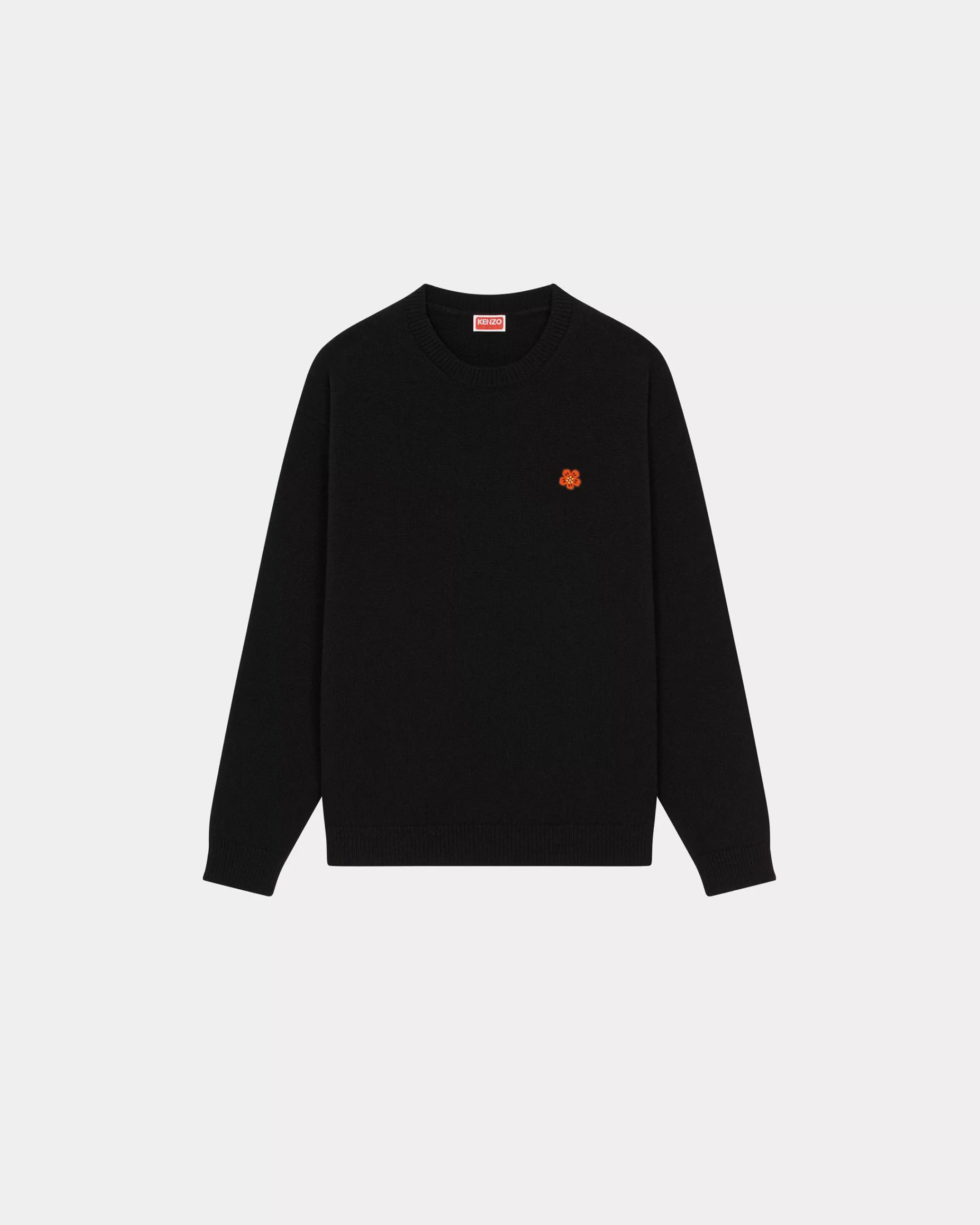 Knitwear*KENZO 'Boke Flower Crest' embroidered wool jumper Black