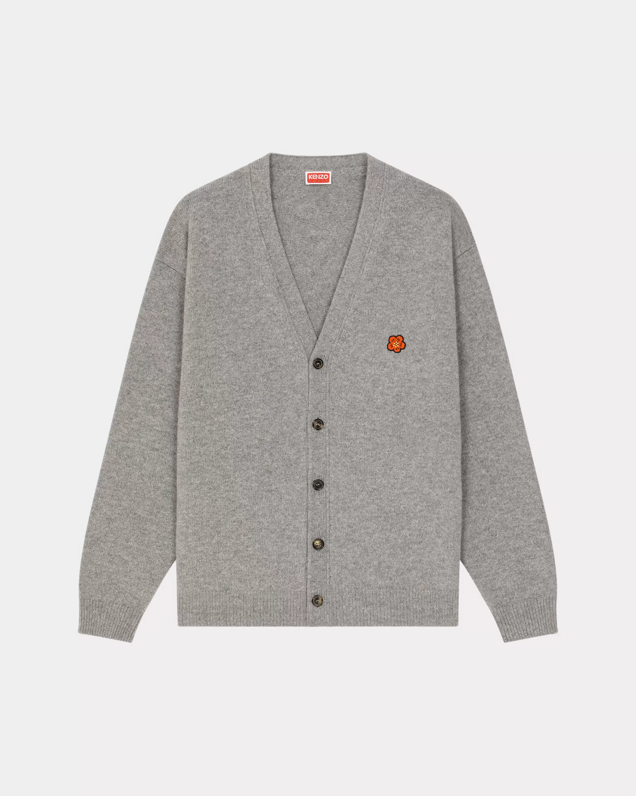 Knitwear*KENZO 'Boke Flower Crest' embroidered woollen cardigan Pearl Grey