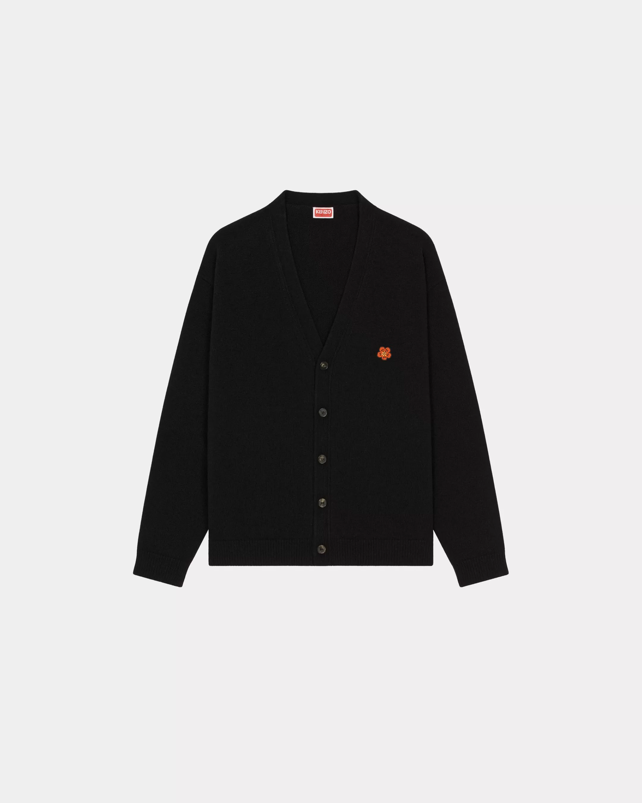 Knitwear*KENZO 'Boke Flower Crest' embroidered woollen cardigan Black