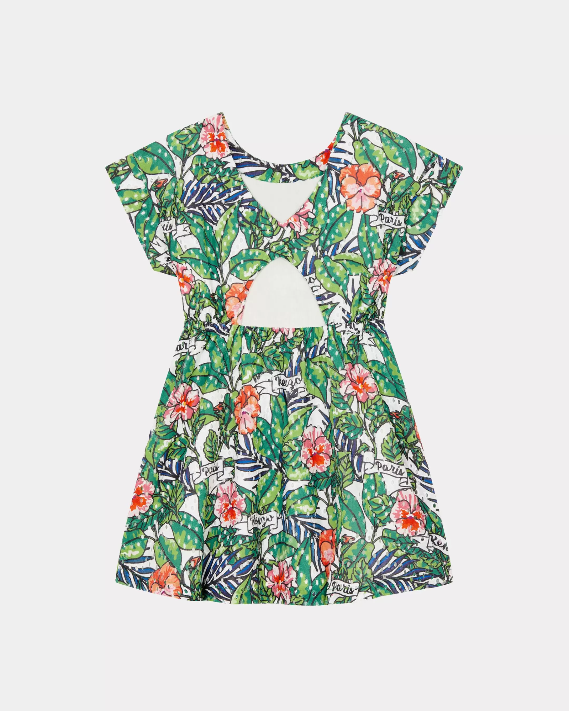 GIRLS (3-12 YEARS)*KENZO 'Flower' broiderie anglaise dress Bottle Green