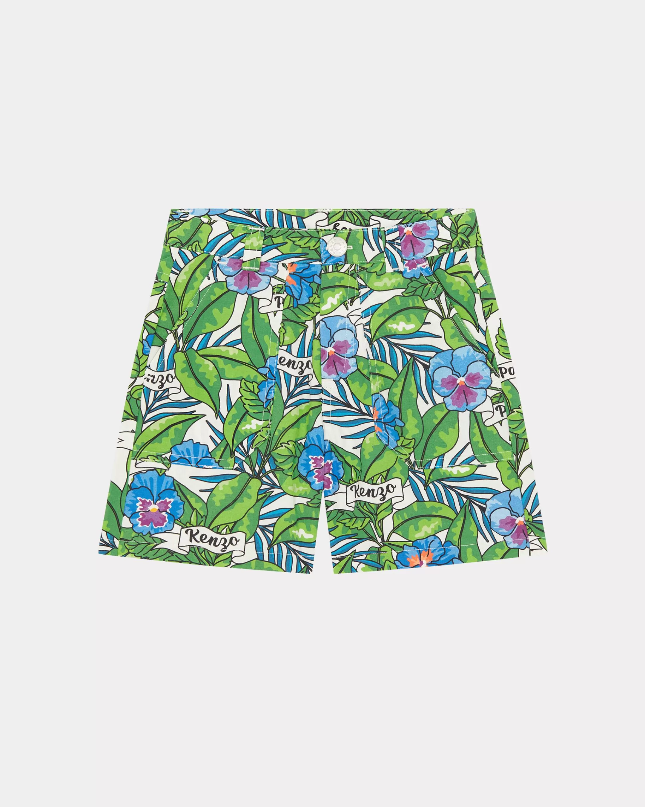 BOYS (3-12 YEARS)*KENZO Flower' cotton bermuda shorts Bottle Green