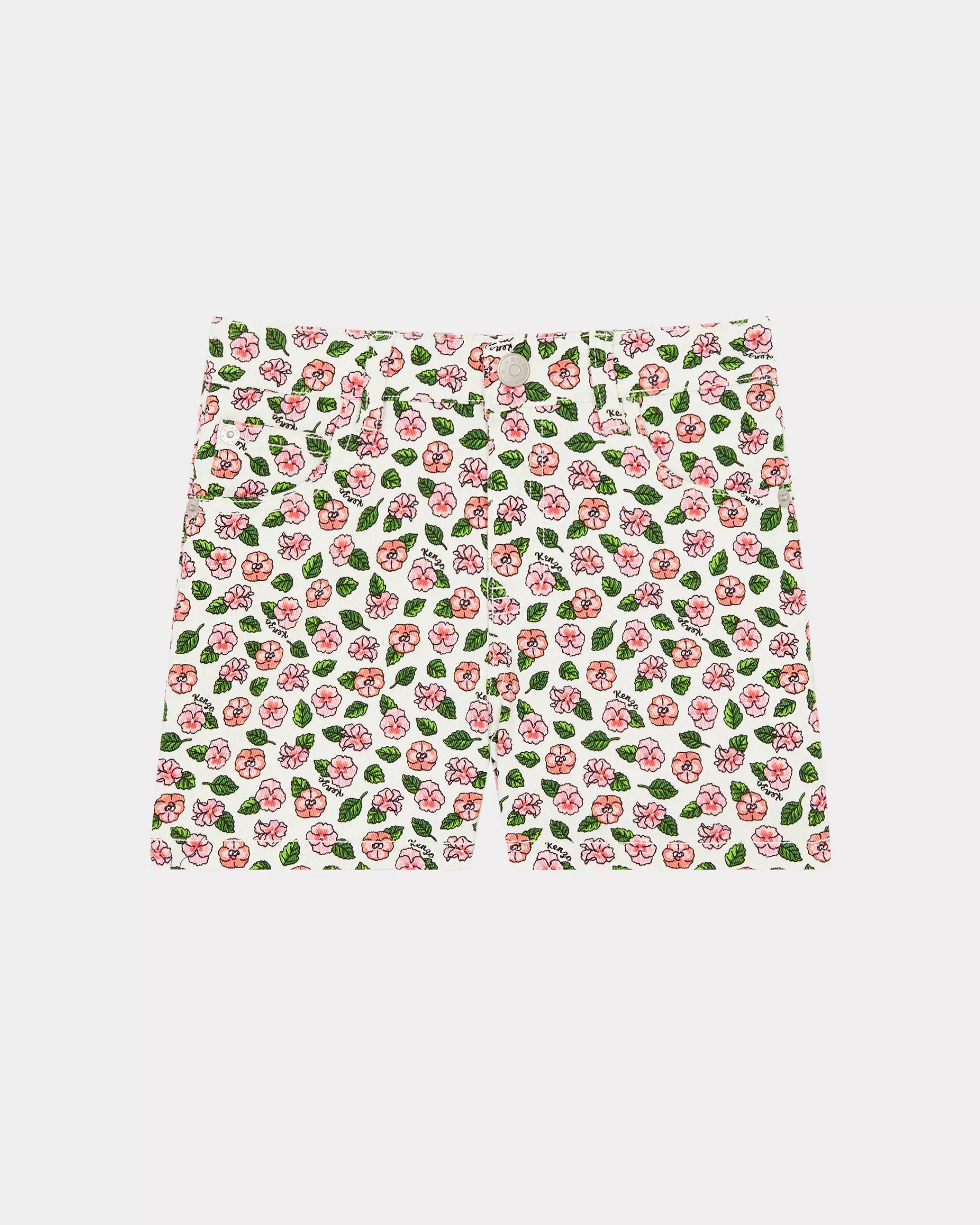 GIRLS (3-12 YEARS)*KENZO 'Flower' printed cotton shorts Off White