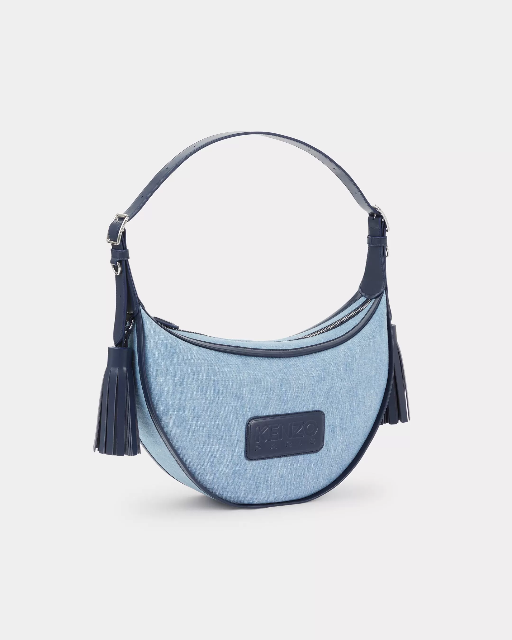 BAGS | Women's Bags*KENZO ' 18' medium denim and leather Hobo bag Stone Bleached Blue Denim