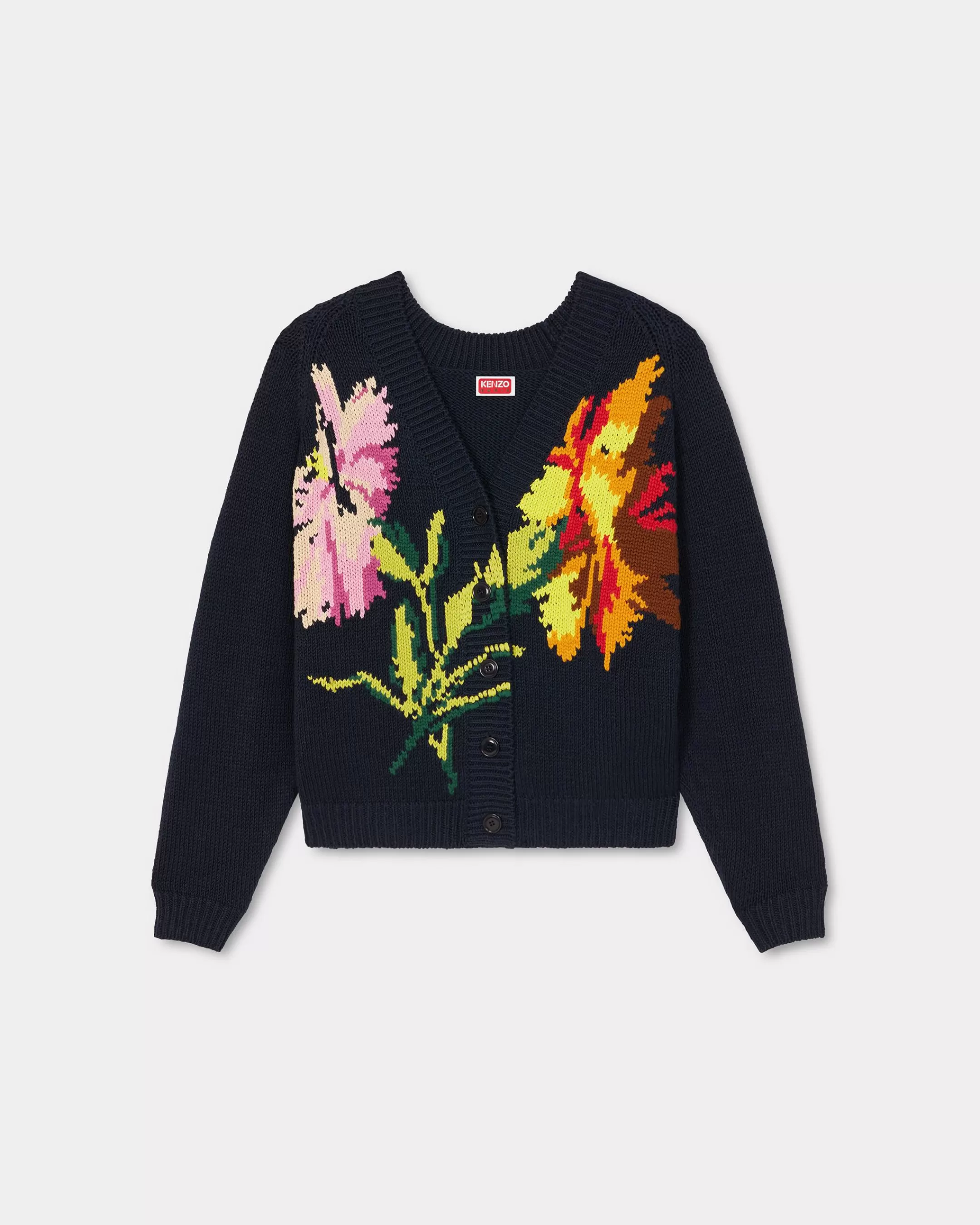 Knitwear*KENZO ' Drawn Flowers' embroidered cardigan Midnight Blue