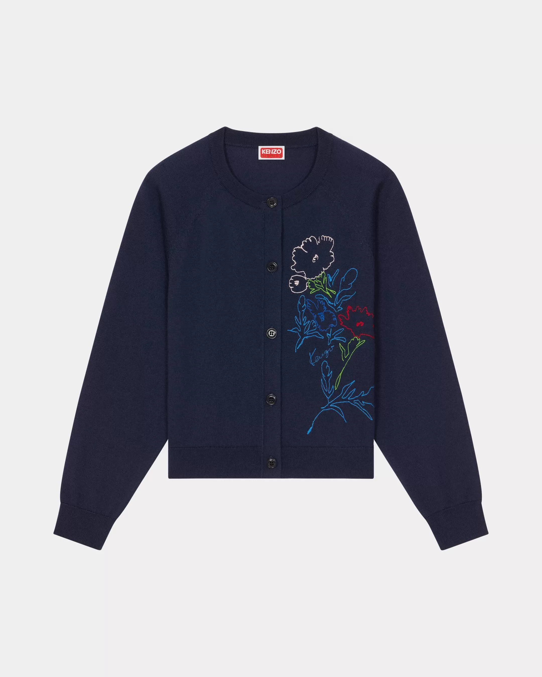 Knitwear*KENZO ' Drawn Flowers' embroidered cardigan Midnight Blue