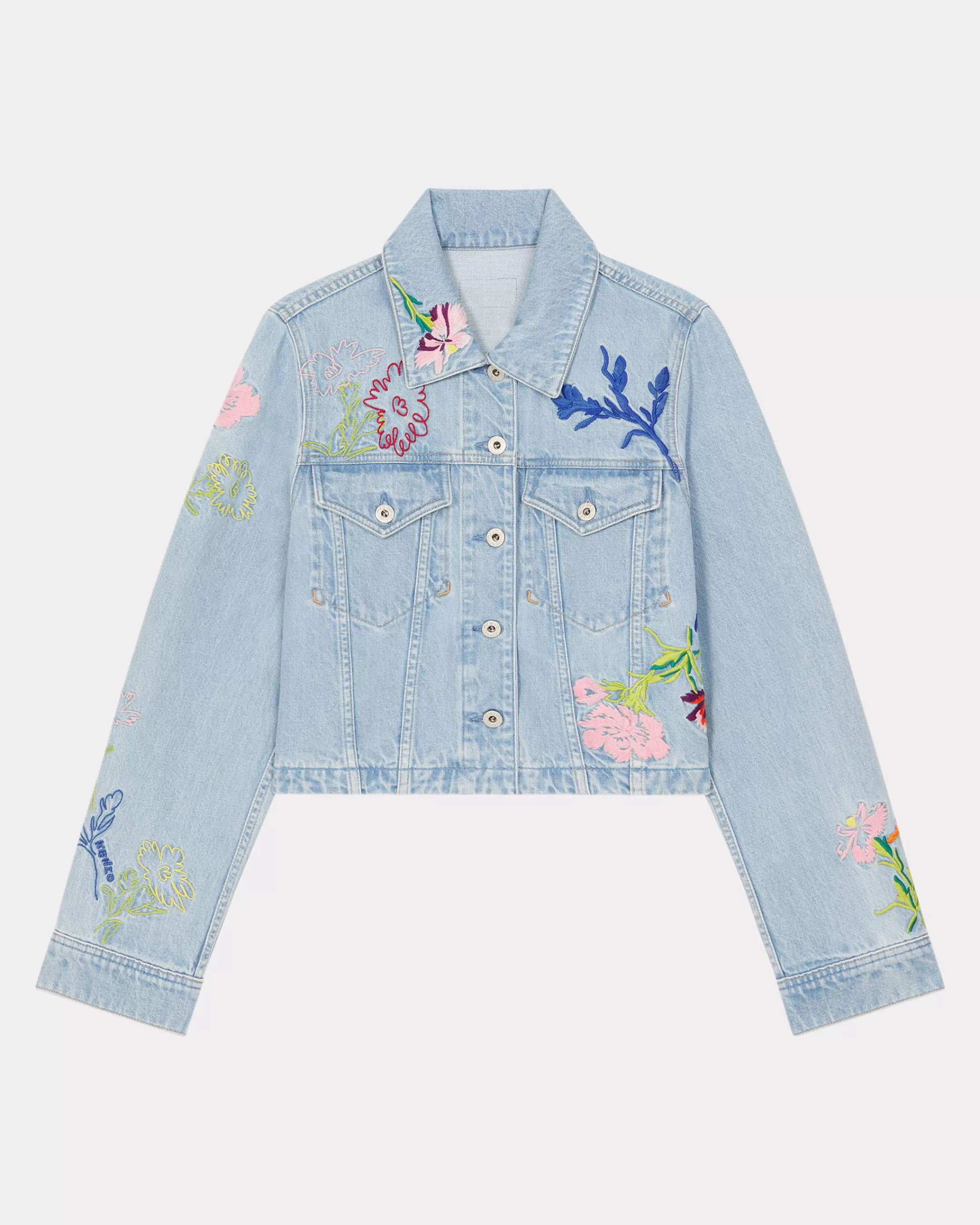 Jackets and Coats | Denim*KENZO ' Drawn Flowers' embroidered trucker jacket Stone Bleached Blue Denim