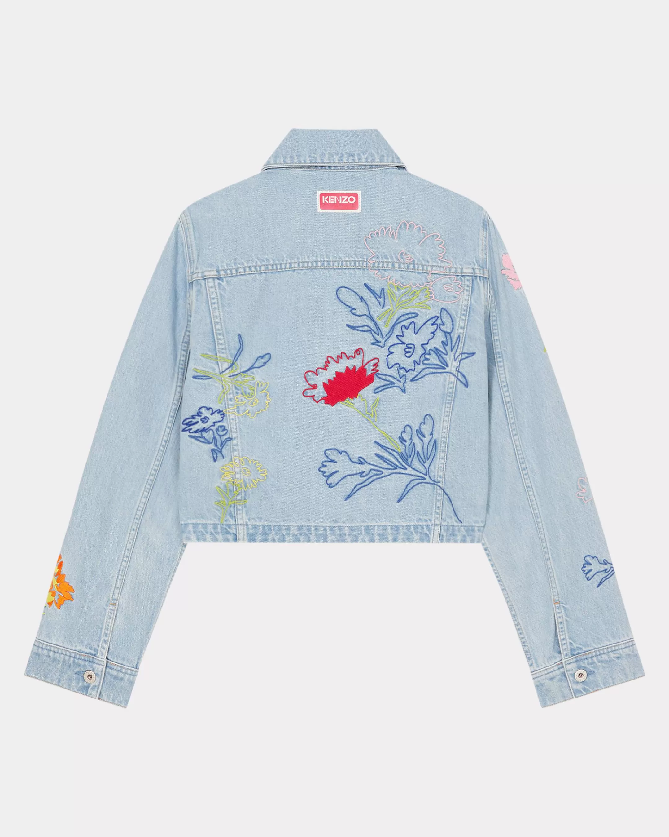 Jackets and Coats | Denim*KENZO ' Drawn Flowers' embroidered trucker jacket Stone Bleached Blue Denim