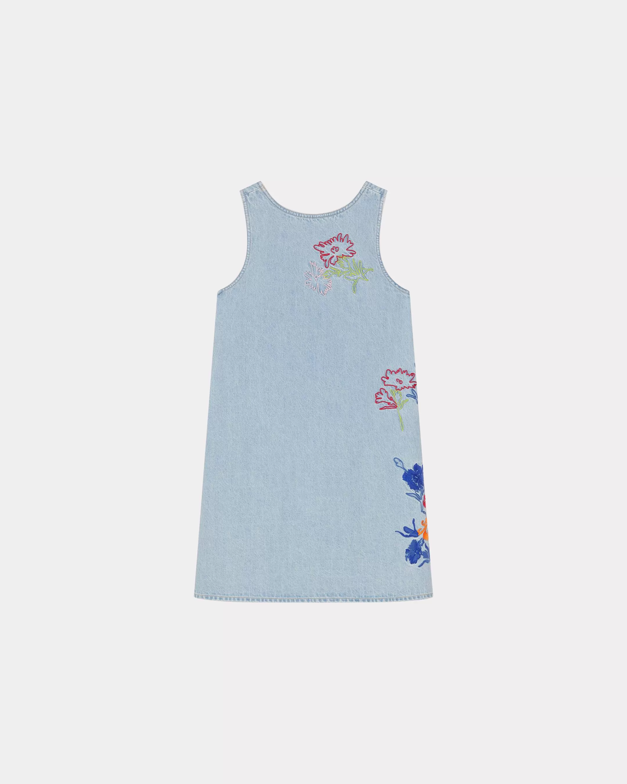 Denim | Dresses and Skirts*KENZO ' Drawn Flowers' sleeveless embroidered dress Stone Bleached Blue Denim