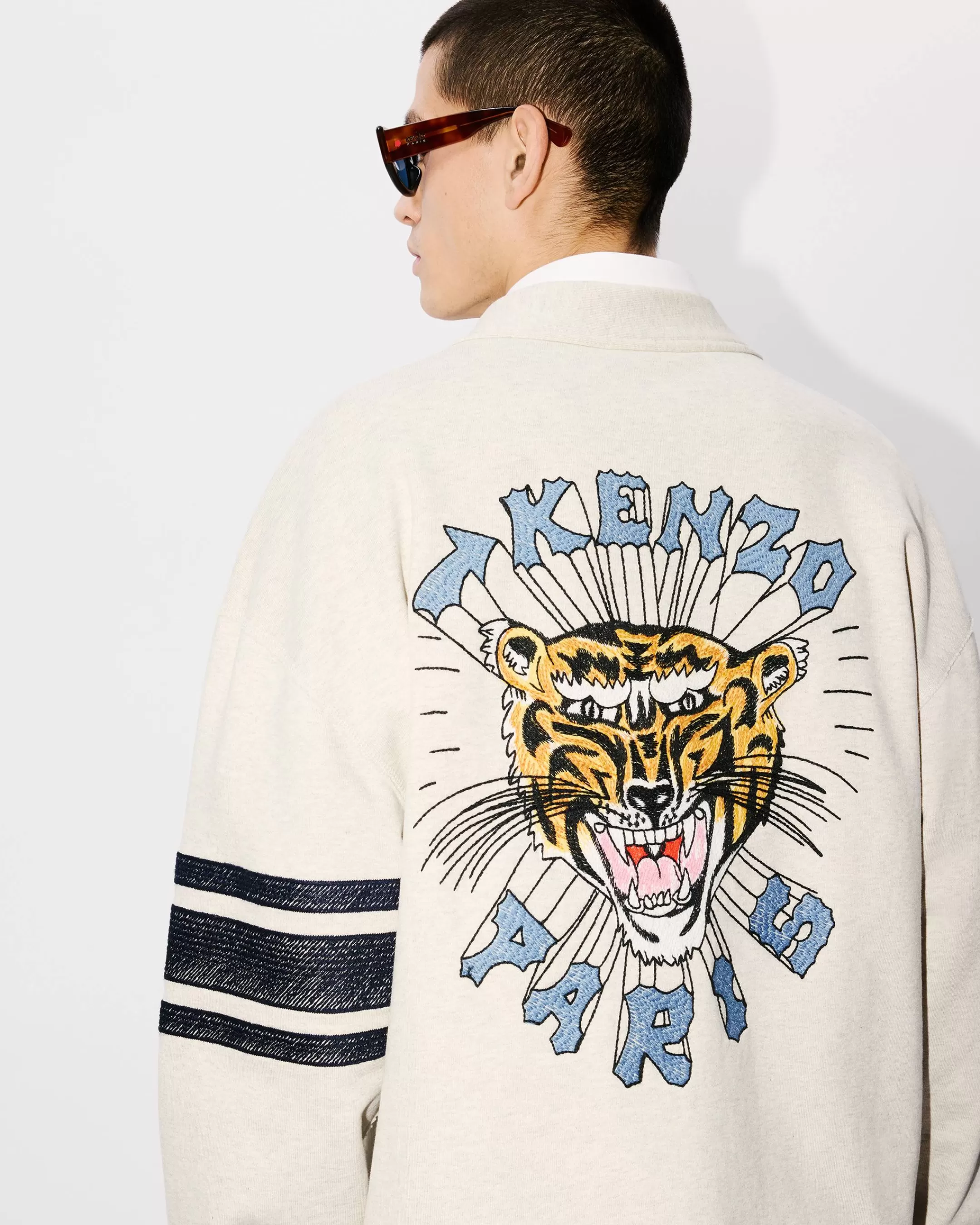 Sweatshirts and Hoodies*KENZO ' Drawn Varsity' super-oversize embroidered cardigan Pale Grey