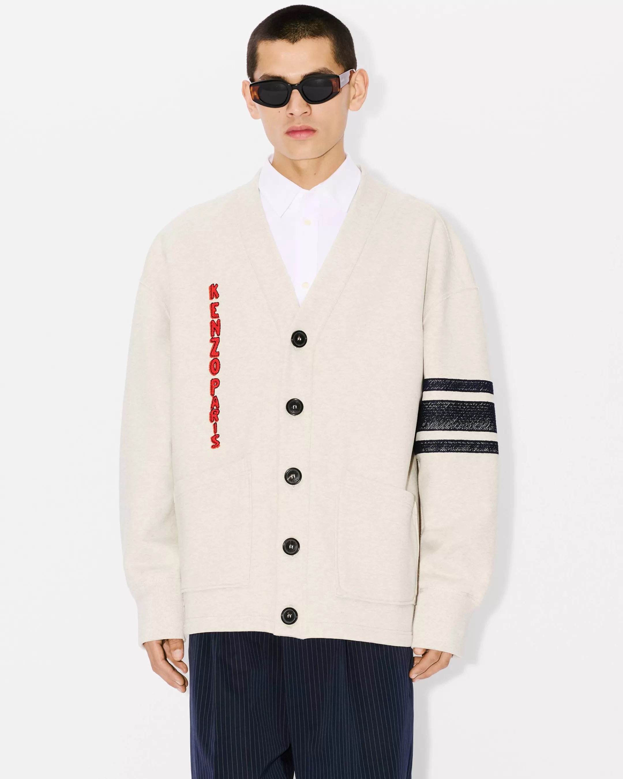 Sweatshirts and Hoodies*KENZO ' Drawn Varsity' super-oversize embroidered cardigan Pale Grey