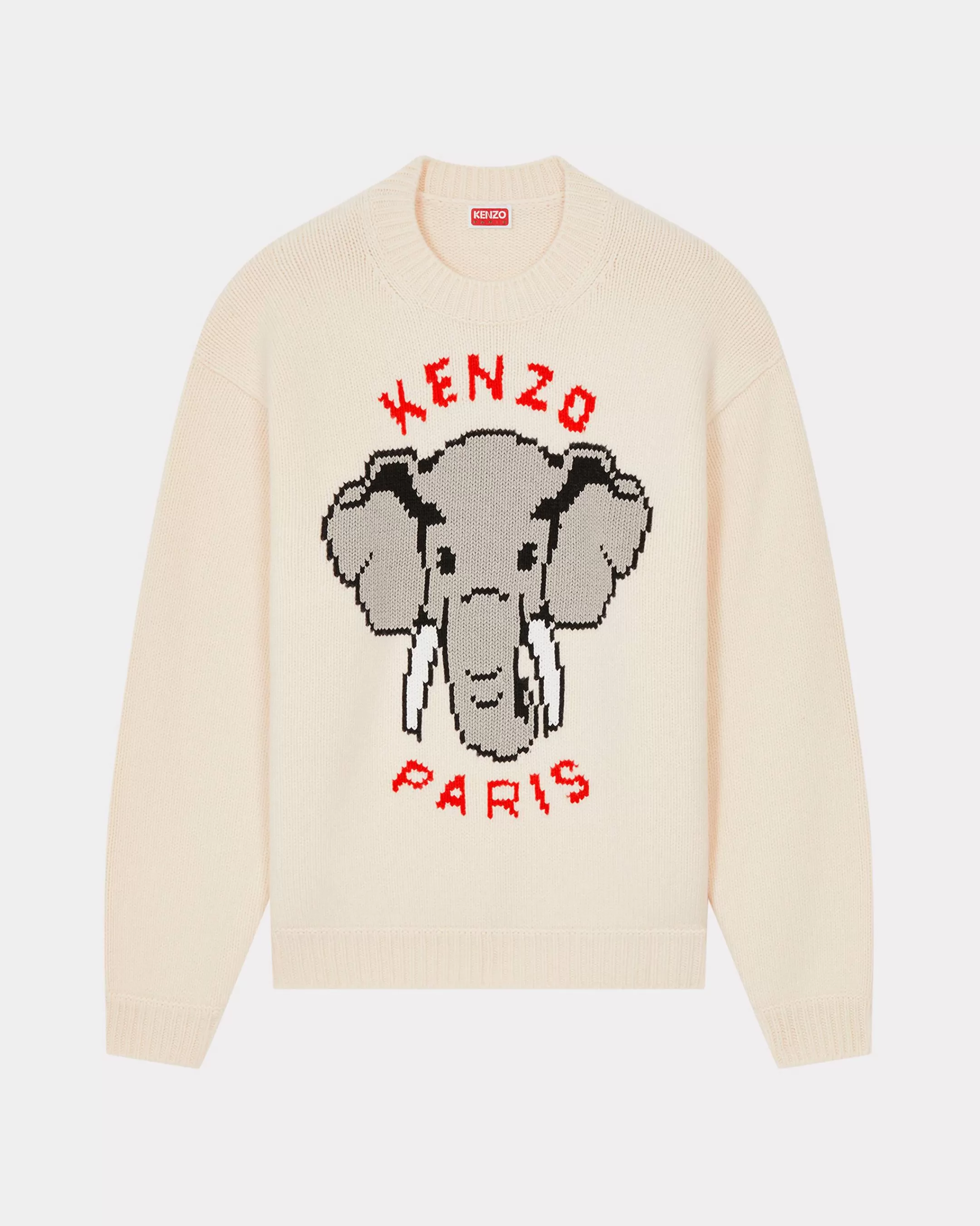 Knitwear*KENZO ' Elephant' embroidered jumper. Off White