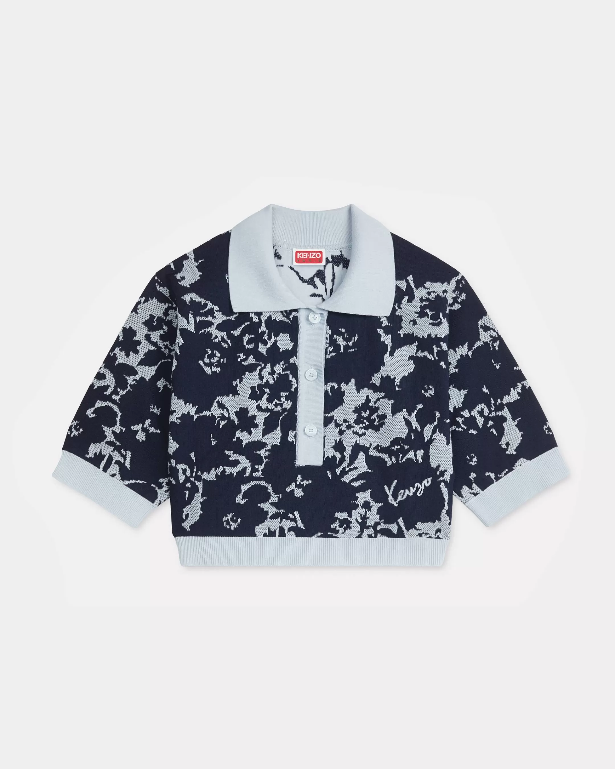 Knitwear*KENZO ' Flower Camo' polo top Midnight Blue