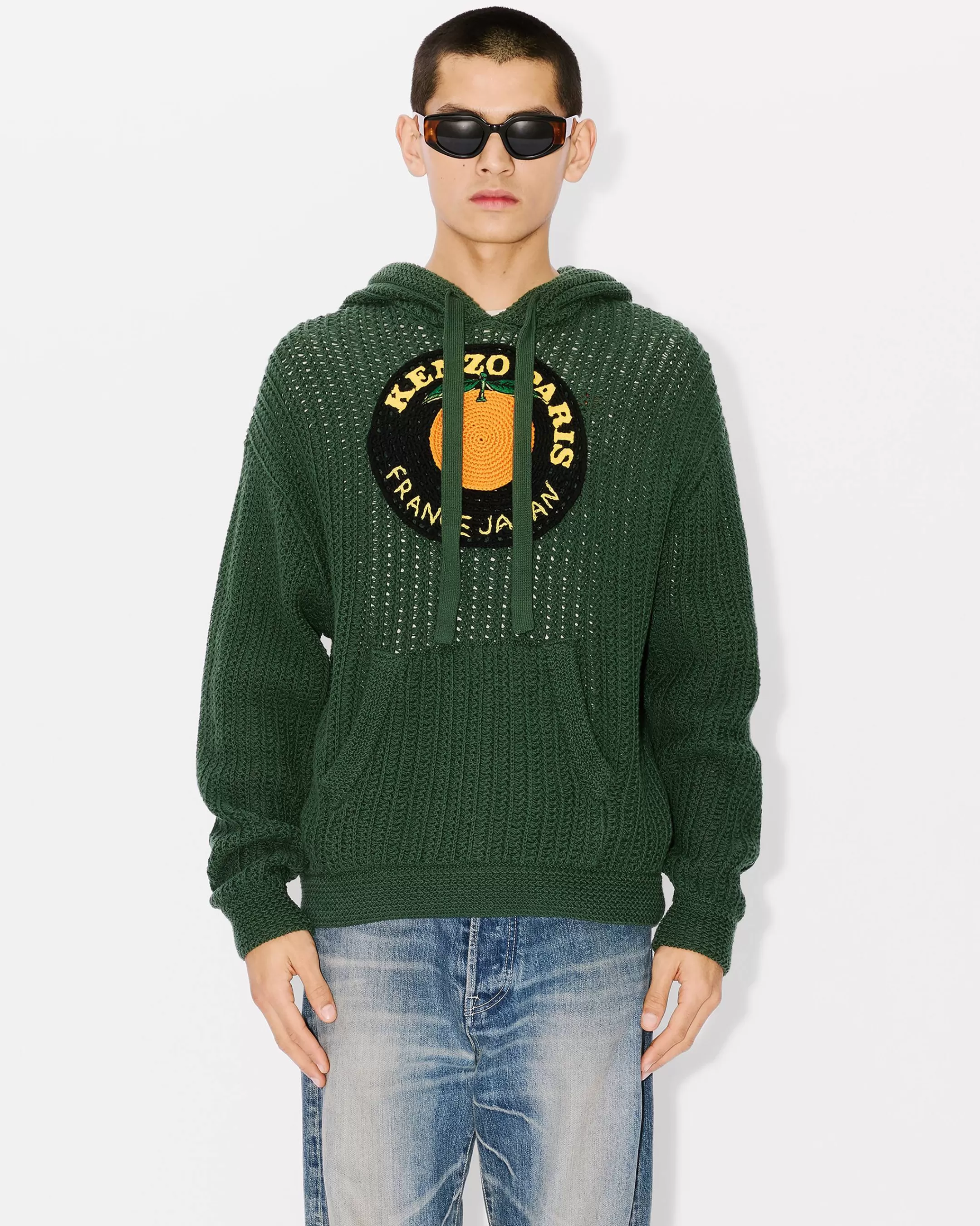 Knitwear*KENZO ' Fruit Stickers' embroidered hooded sweatshirt Dark Khaki