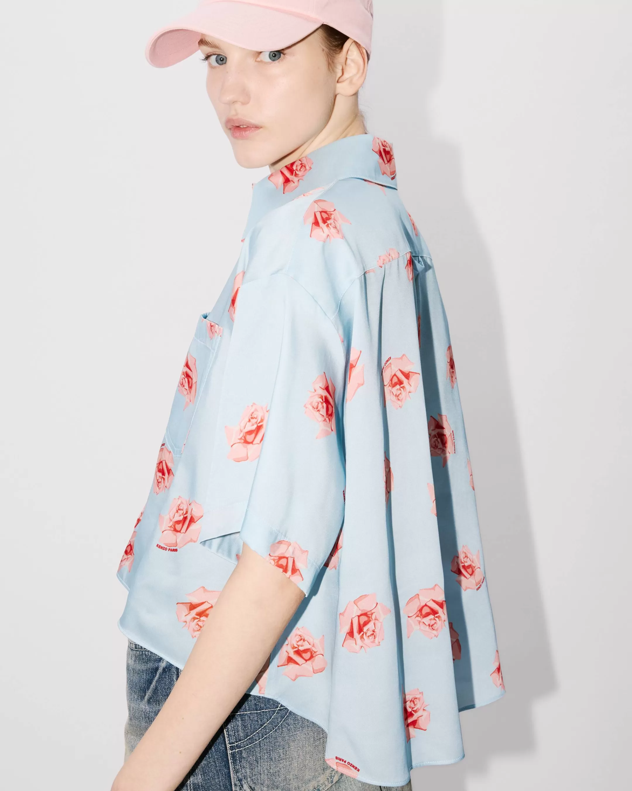 Shirts and Tops | Campaign Looks*KENZO ' Rose' cropped dropped shoulders shirt Light Blue