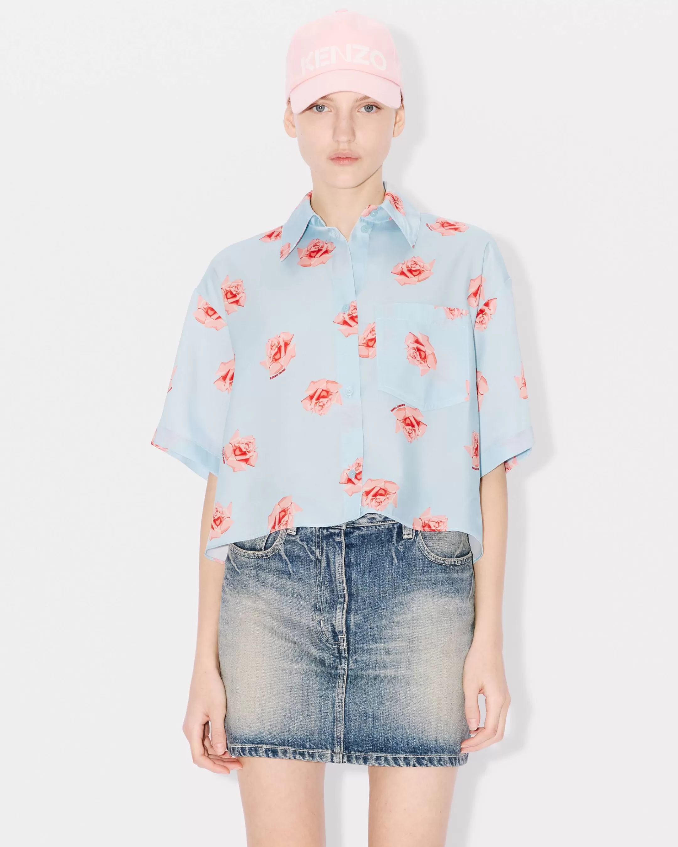 Shirts and Tops | Campaign Looks*KENZO ' Rose' cropped dropped shoulders shirt Light Blue