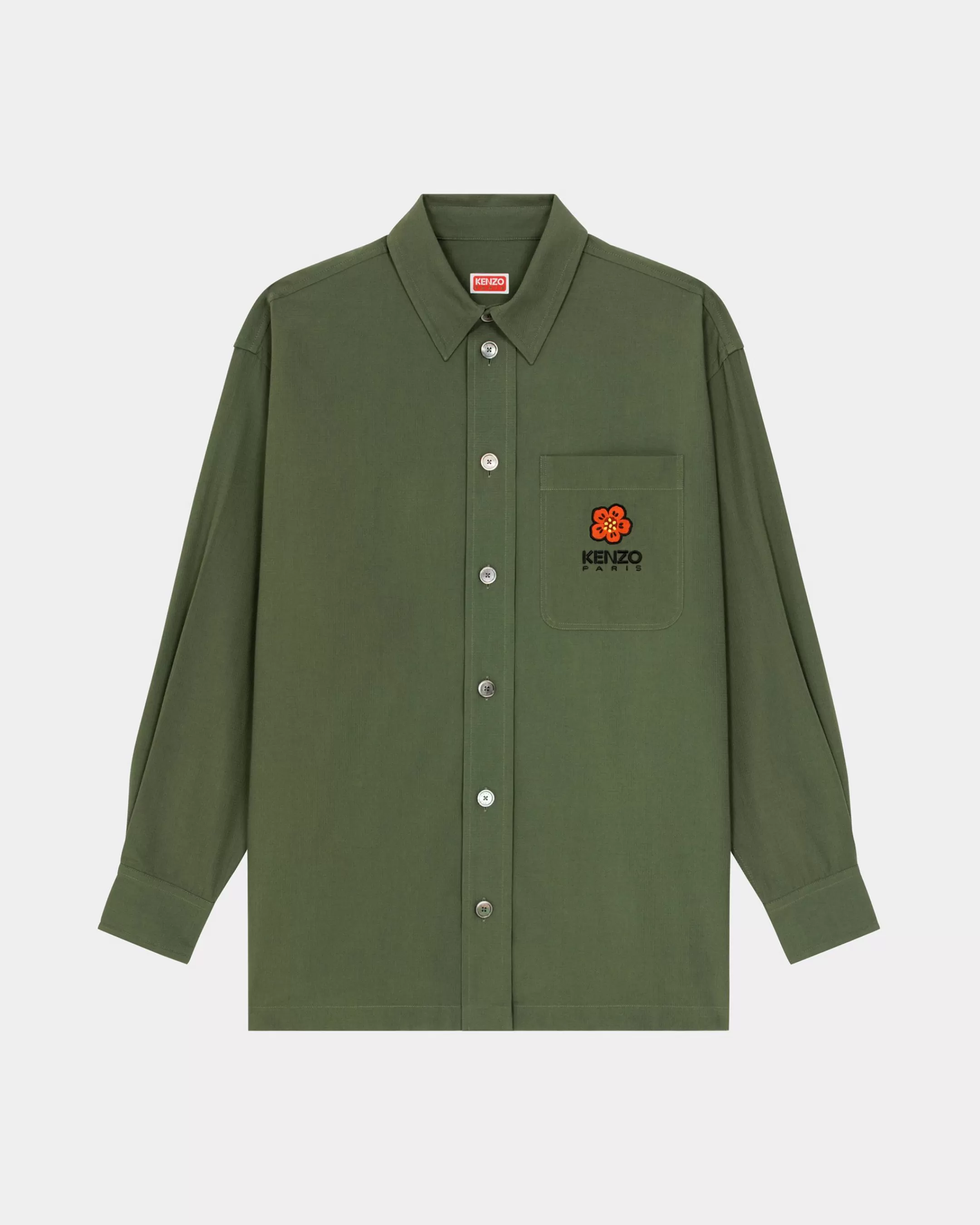 Shirts*KENZO Oversized 'Boke Flower' embroidered shirt Dark Khaki