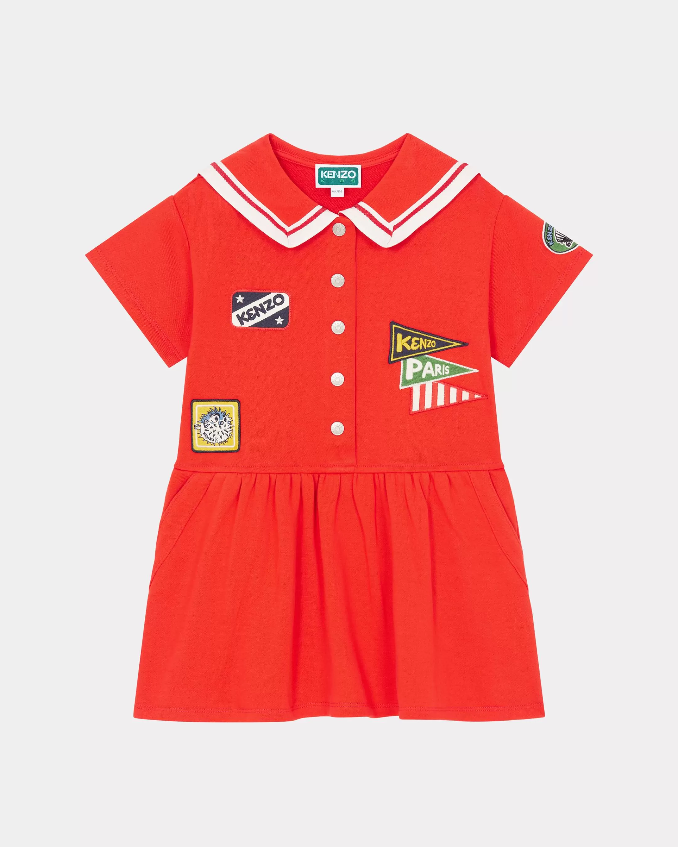 GIRLS (3-12 YEARS)*KENZO 'Sailor' embroidered short-sleeved dress Vermillion