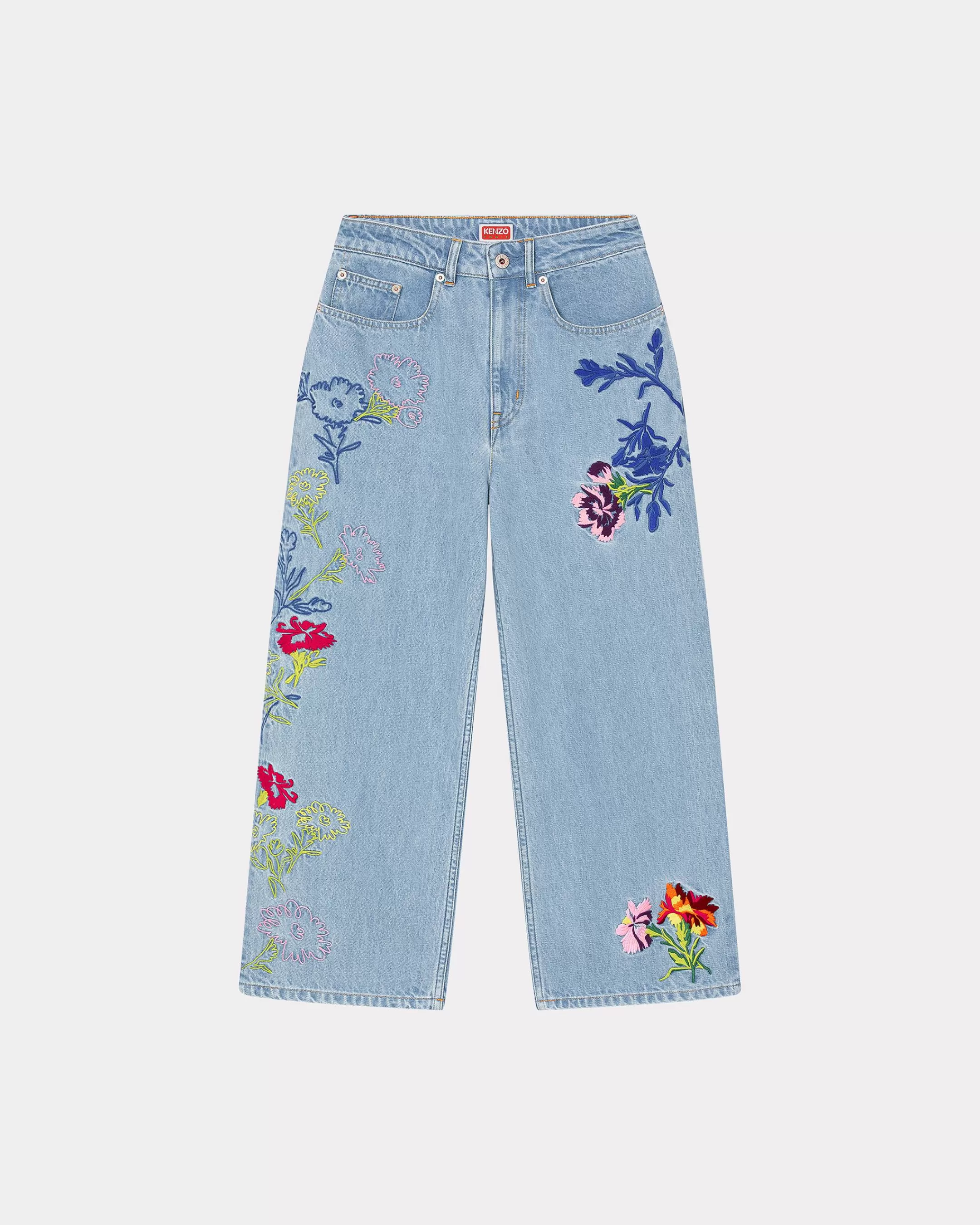 Denim | Pants and Shorts*KENZO Sumire ' Drawn Flowers' embroidered cropped jeans Stone Bleached Blue Denim