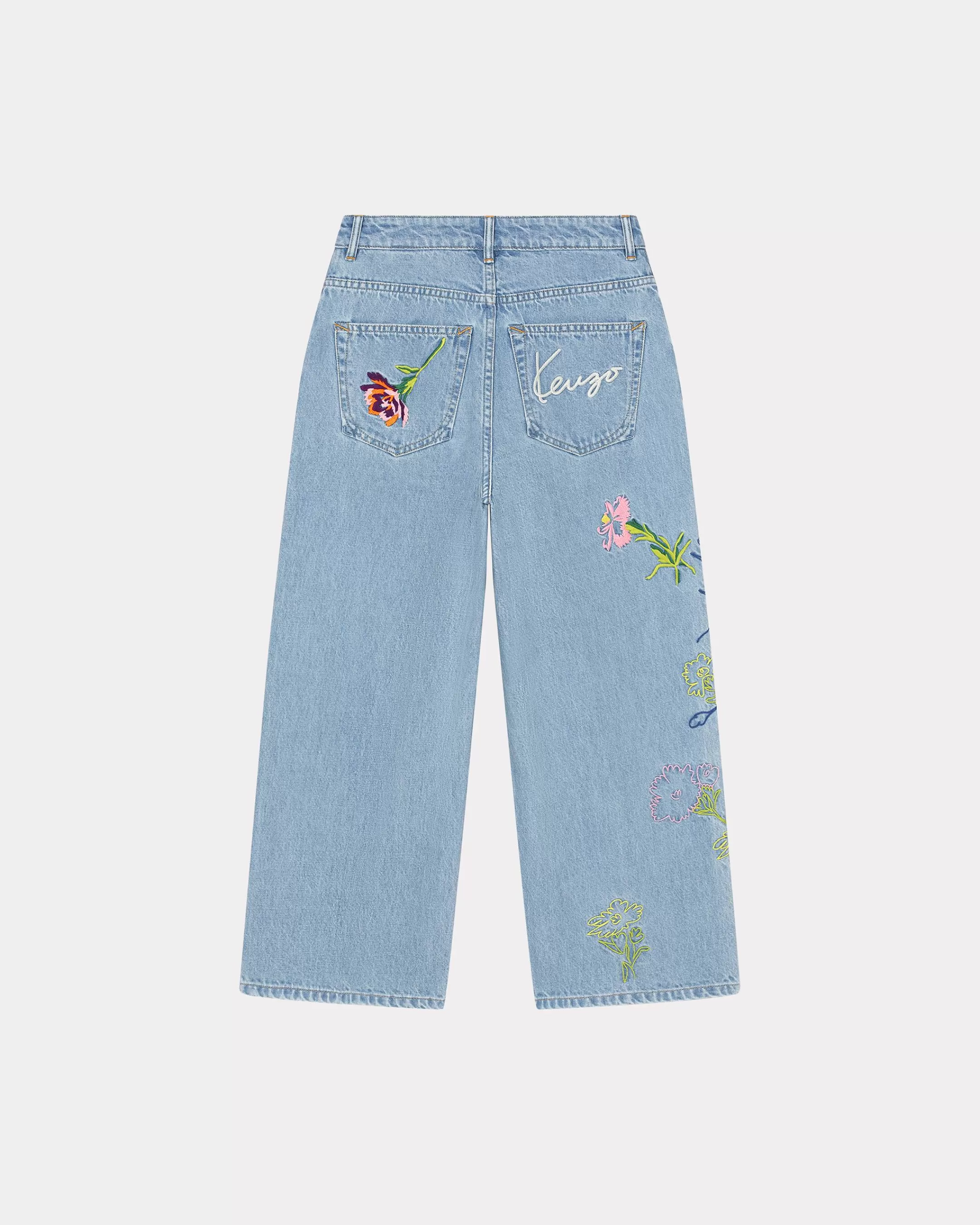 Denim | Pants and Shorts*KENZO Sumire ' Drawn Flowers' embroidered cropped jeans Stone Bleached Blue Denim