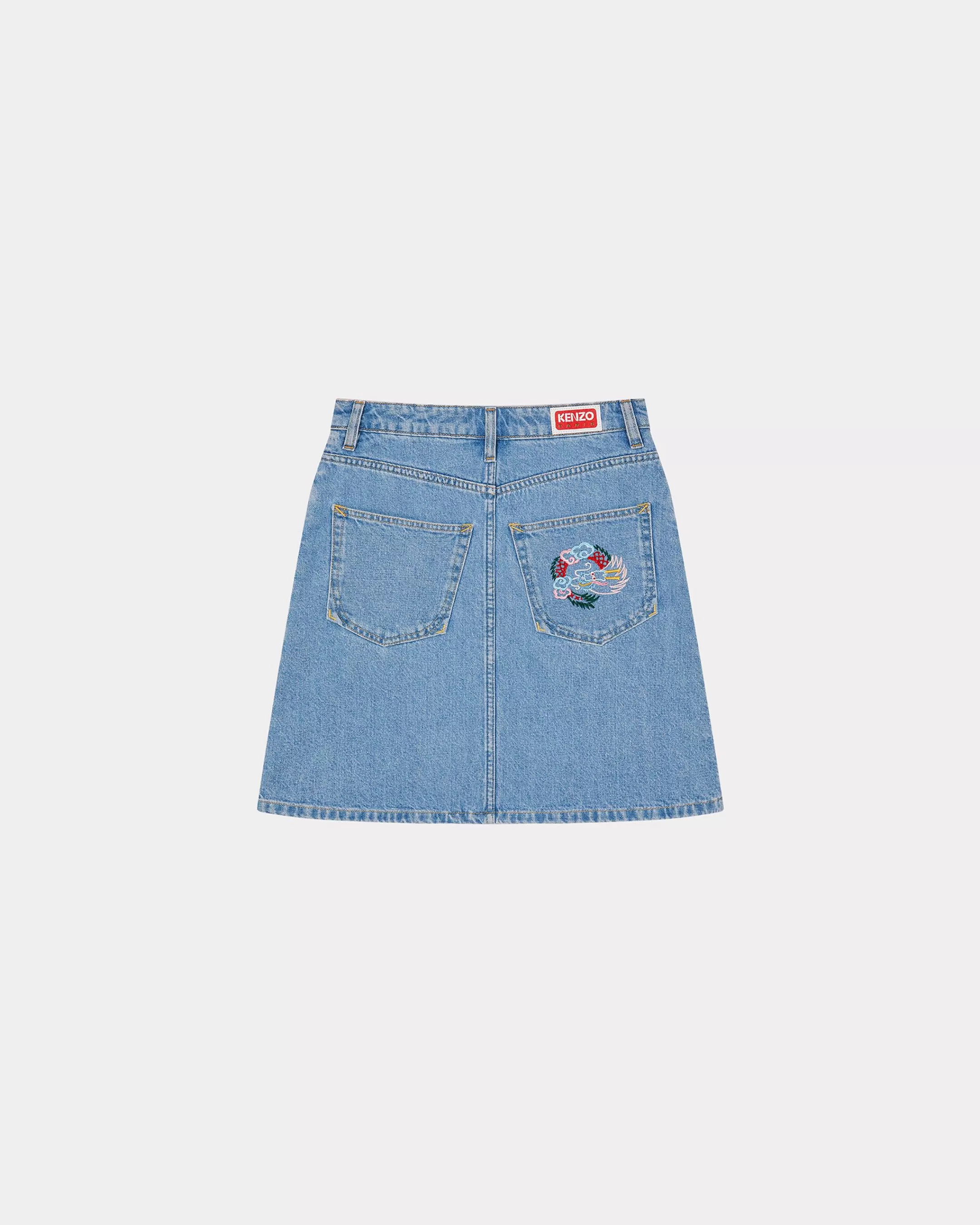 Denim | Dresses and Skirts*KENZO 'Year of the Dragon' embroidered Japanese denim miniskirt Stone Bleached Blue Denim